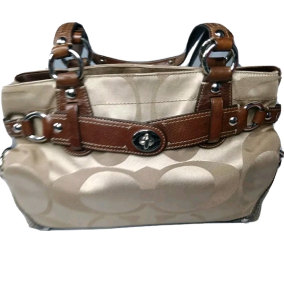 Coach Signature Satin Car CarryAll Handbag 13303 Shoulder Bag - Picture 1 of 13